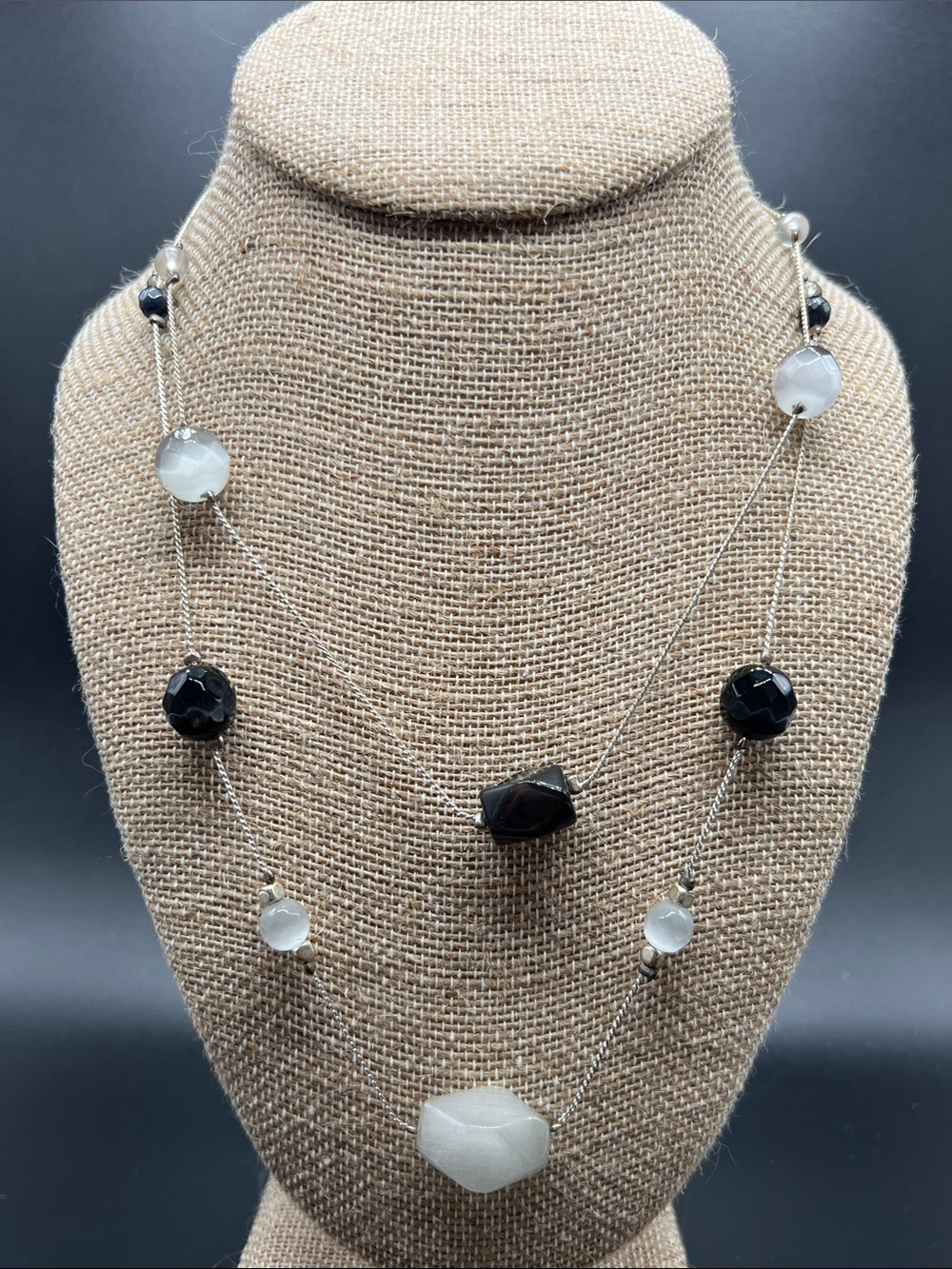 NY & Co Modernist Black White Layering Necklace Minimalist Geometric